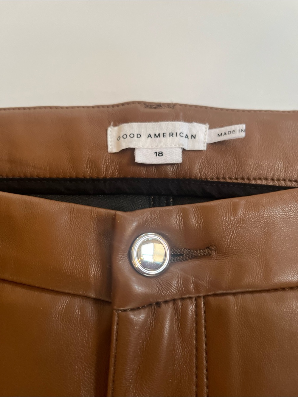 Good American Good Icon Better Than Leather High Rise Burnt Caramel Boot Pants - Picture 6 of 16
